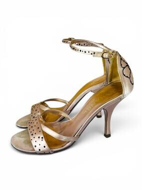 Chanel Crystal Camellia Satin Strass Ankle Strap Heels Champagne Gold EU 36.5